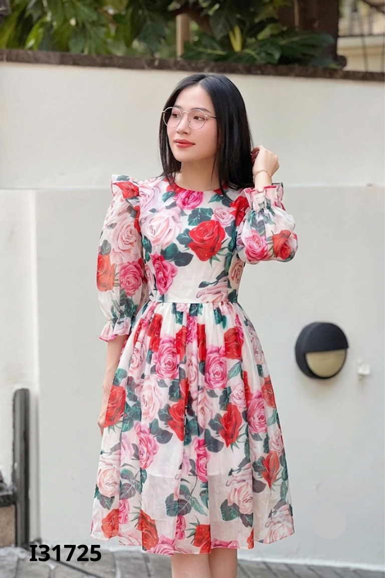 Váy be đũi hoa tay lửng