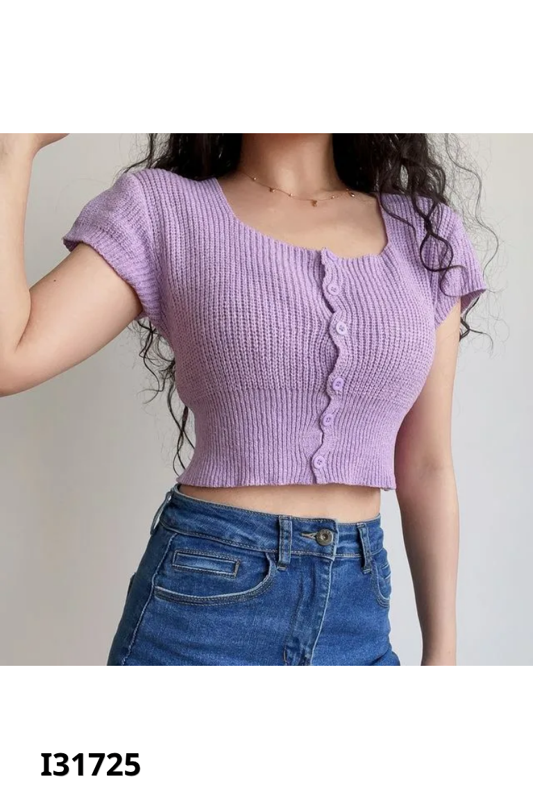 Áo len tím cổ tròn