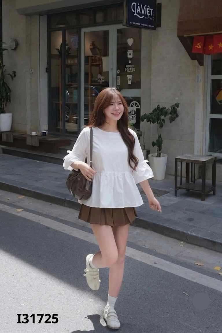 Áo trắng ngắn tay buộc nơ