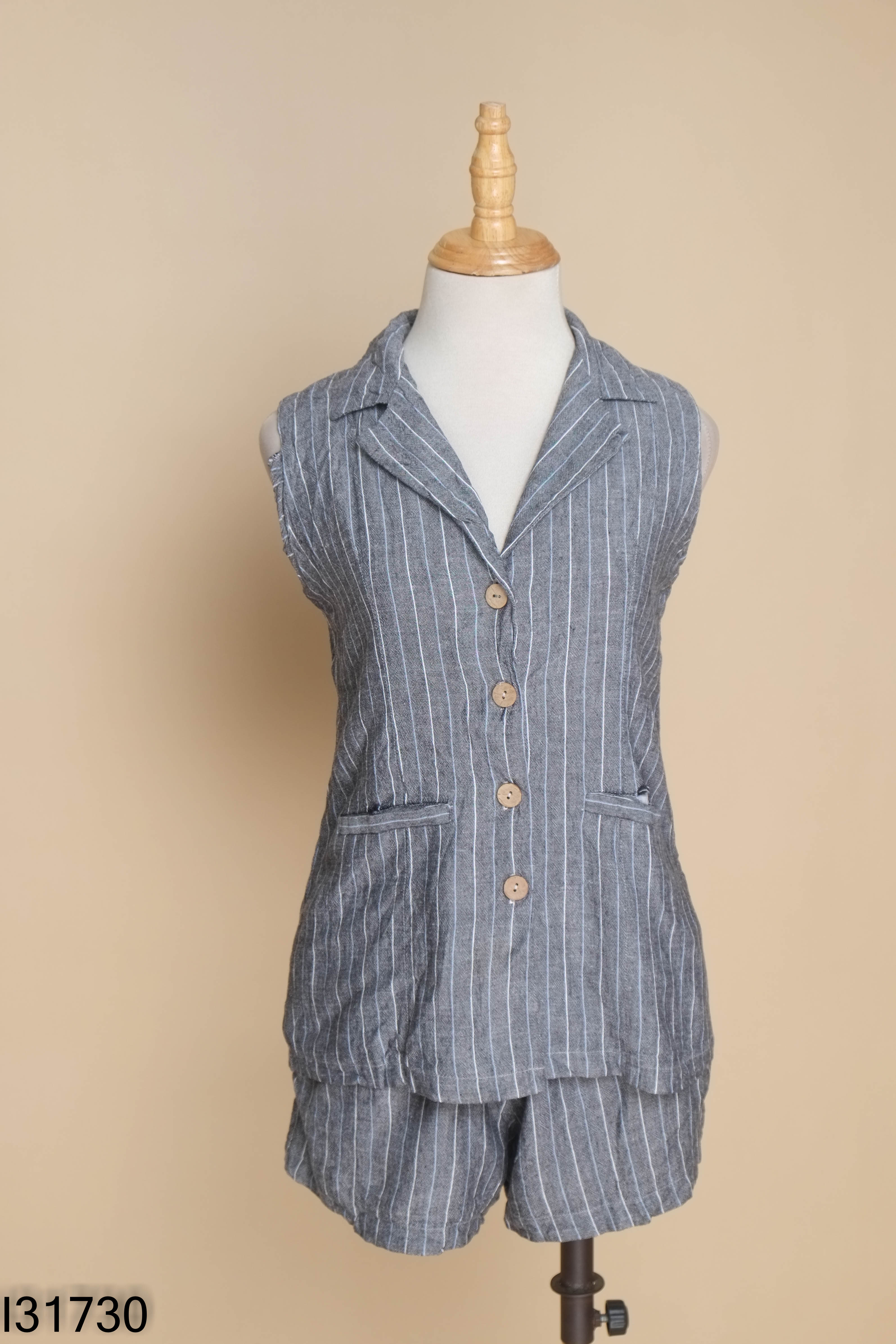 SET áo xám kẻ cổ vest+ quần