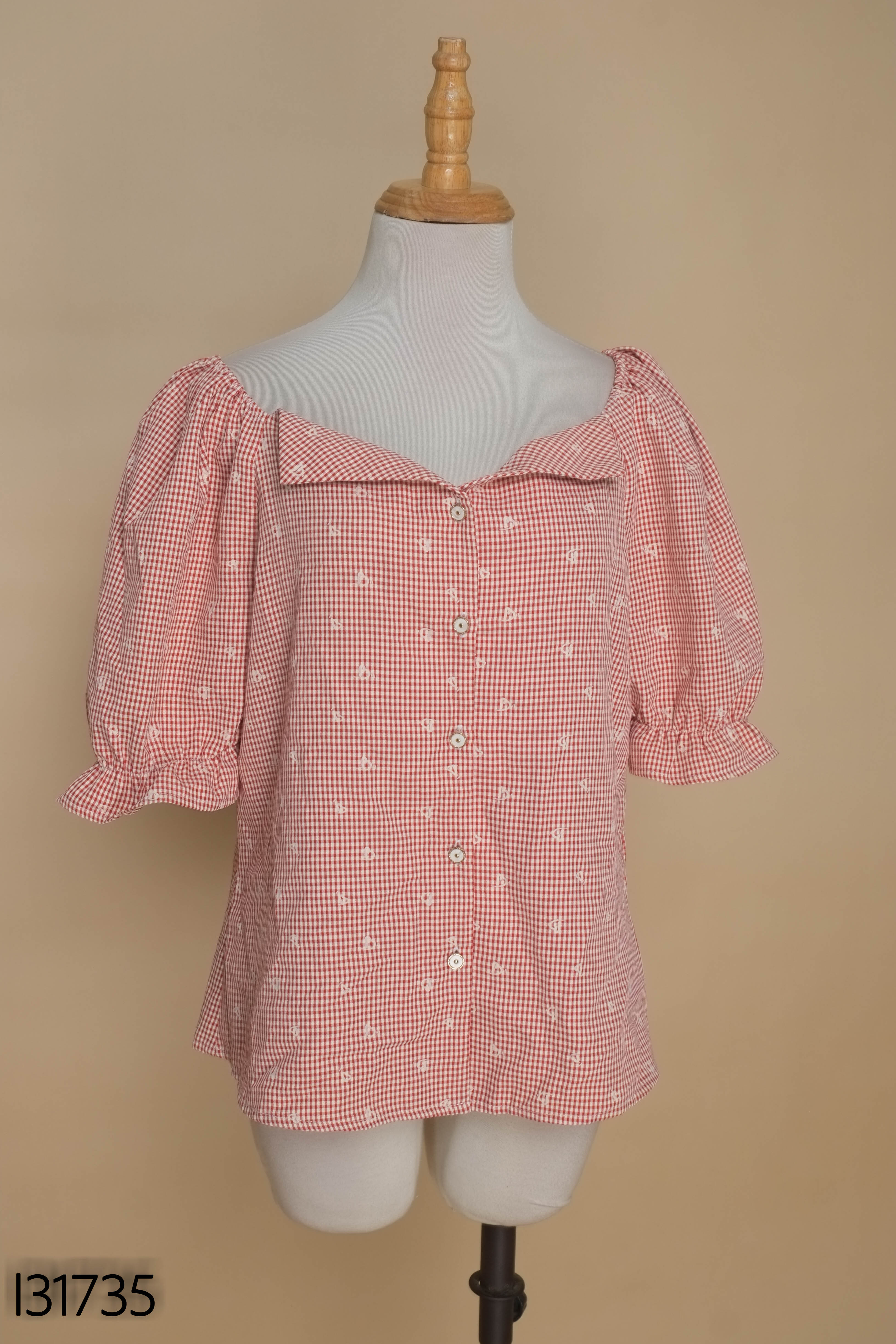 Áo đỏ DUSHU kẻ tay bồng