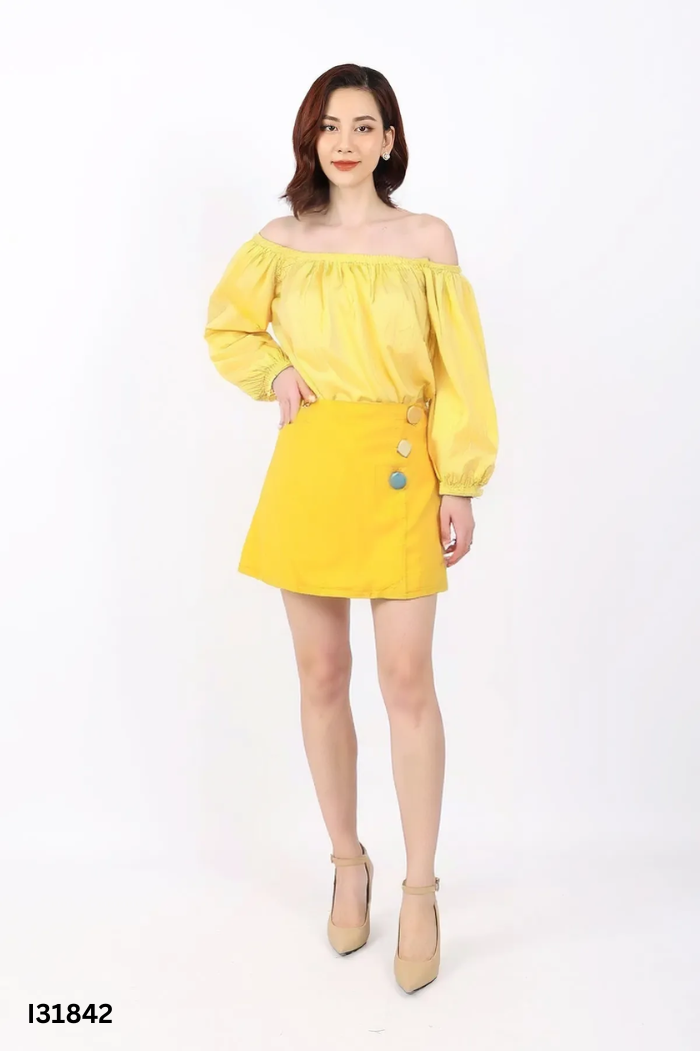 Set đồ áo vàng+ chân váy vàng trơn