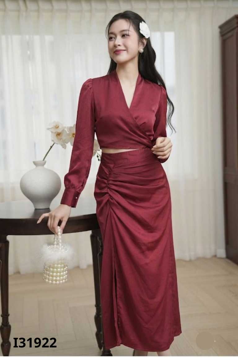Set áo + chân váy lụa tím đỏ