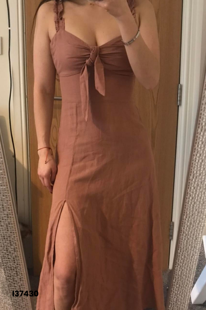 Váy linen hai dây ZARA hồng đất