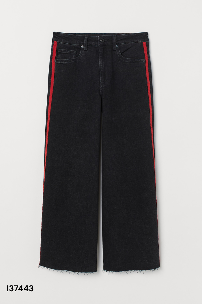 Quần jeans HM xám sọc đỏ