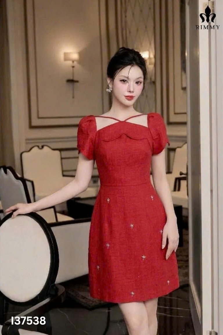 Váy RIMMY đỏ cổ vuông