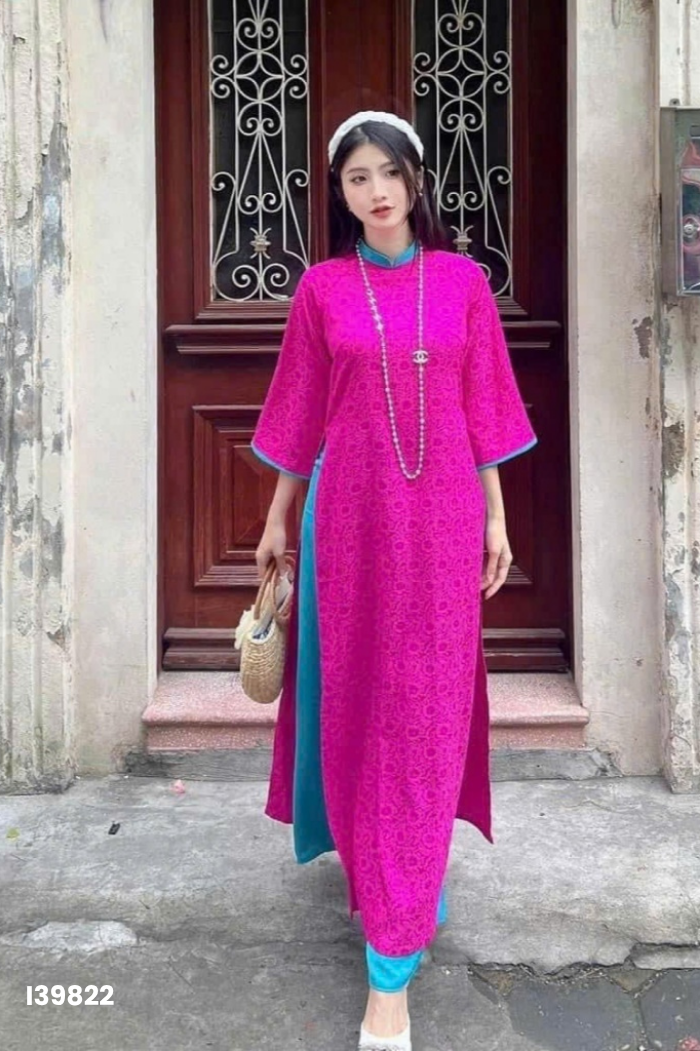 SET Áo dài lụa hồng + quần xanh