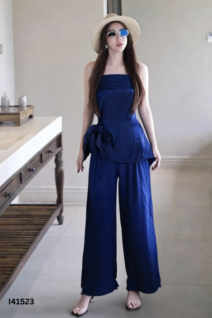 SET Áo quây xanh than phối vạt + quần dài