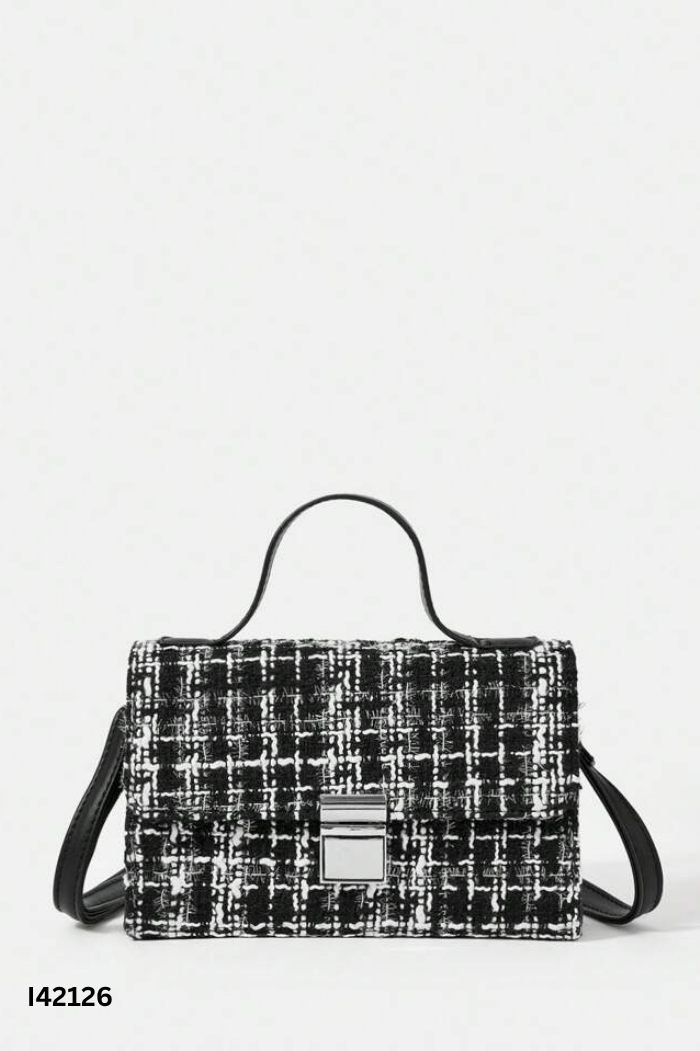Túi xách đen phối be dạ tweed