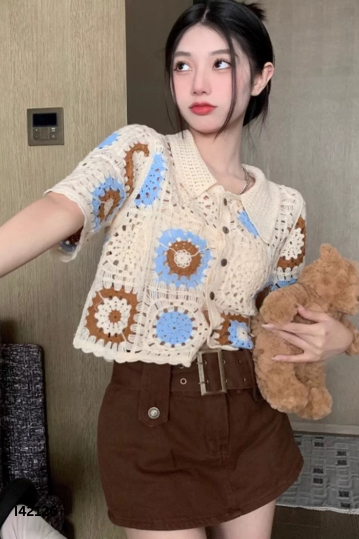 Áo be phối xanh nâu