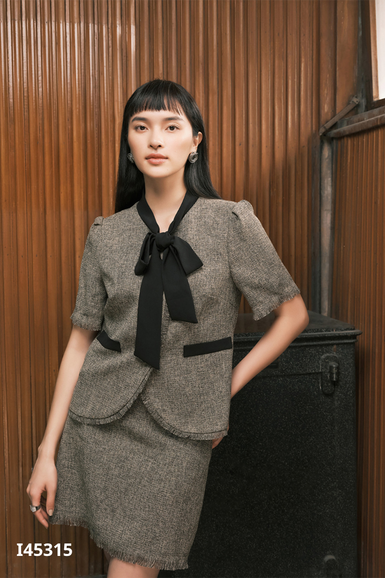 Set IVY MODA nâu áo khoác + chân váy