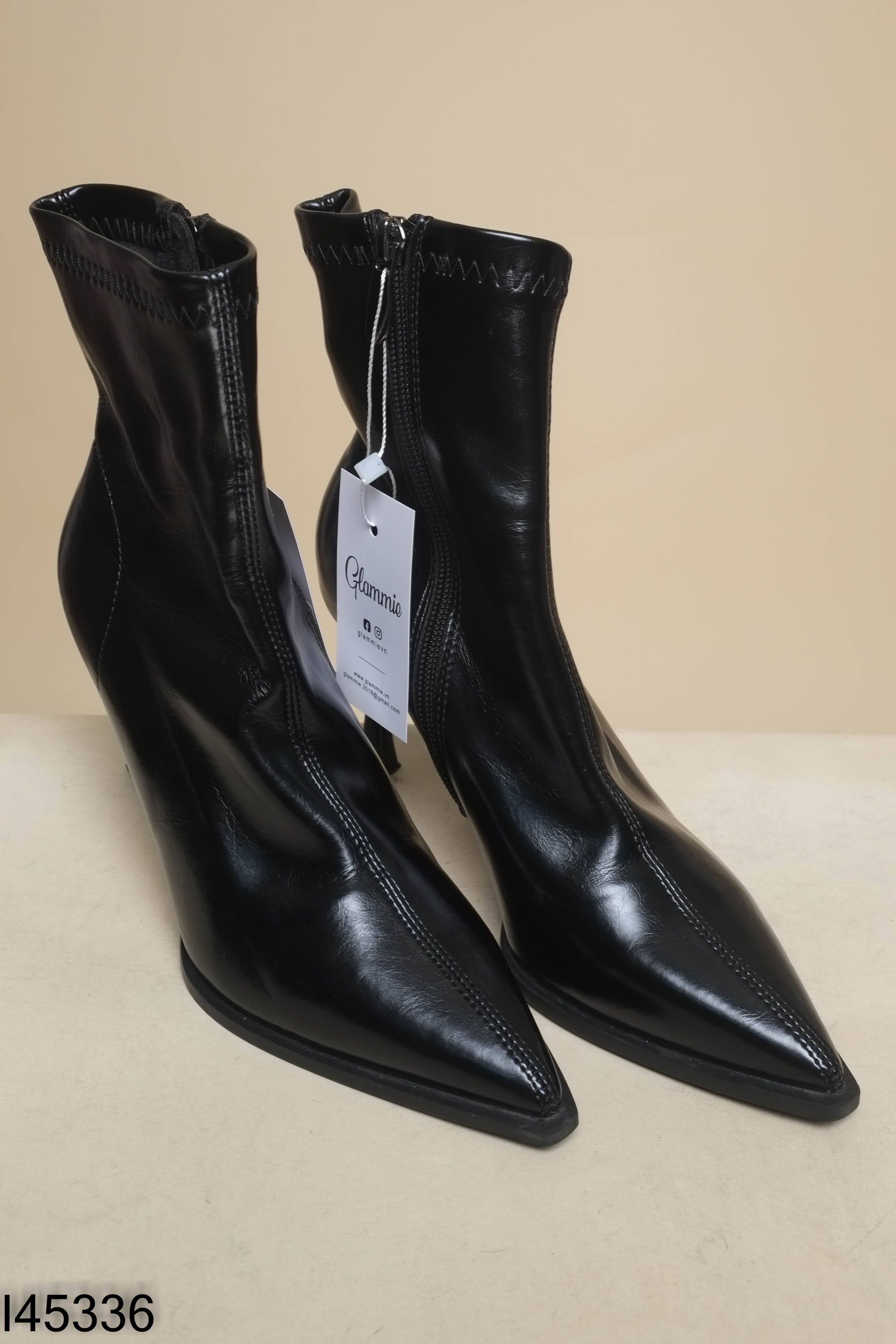 Boots cao gót da đen trơn