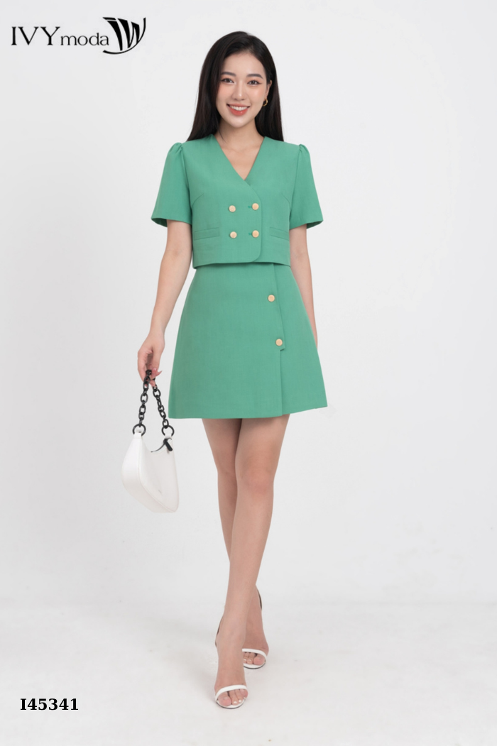 Set IVY MODA xanh lá áo kiểu + chân váy