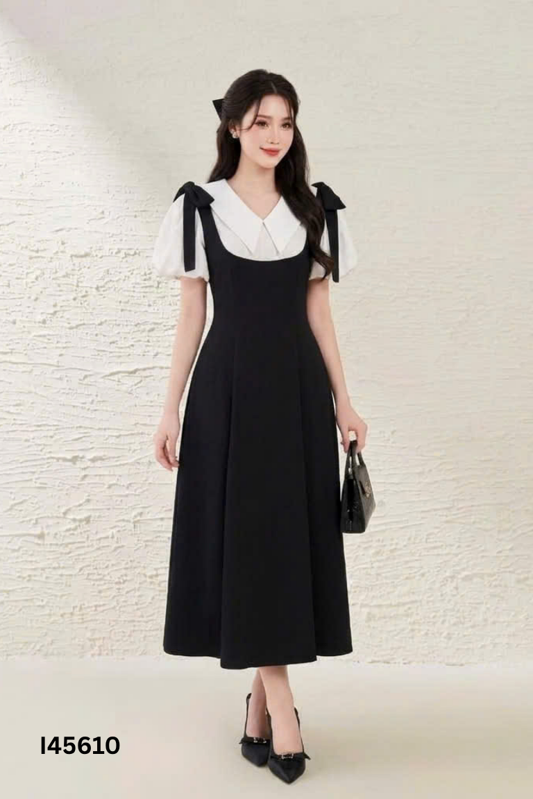 Váy đen phối nơ vai