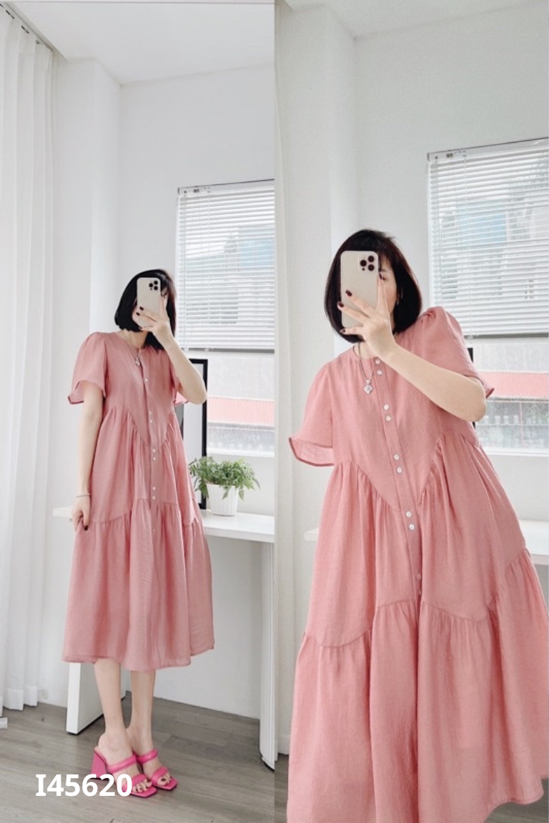 Váy MYAN hồng cổ tim