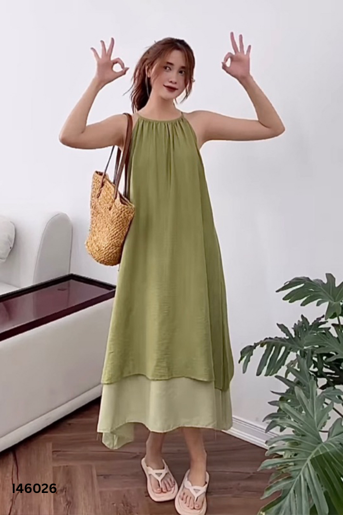 Váy xanh trơn suông