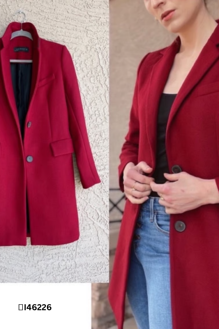 Áo dạ đỏ ZARA dài cổ vest