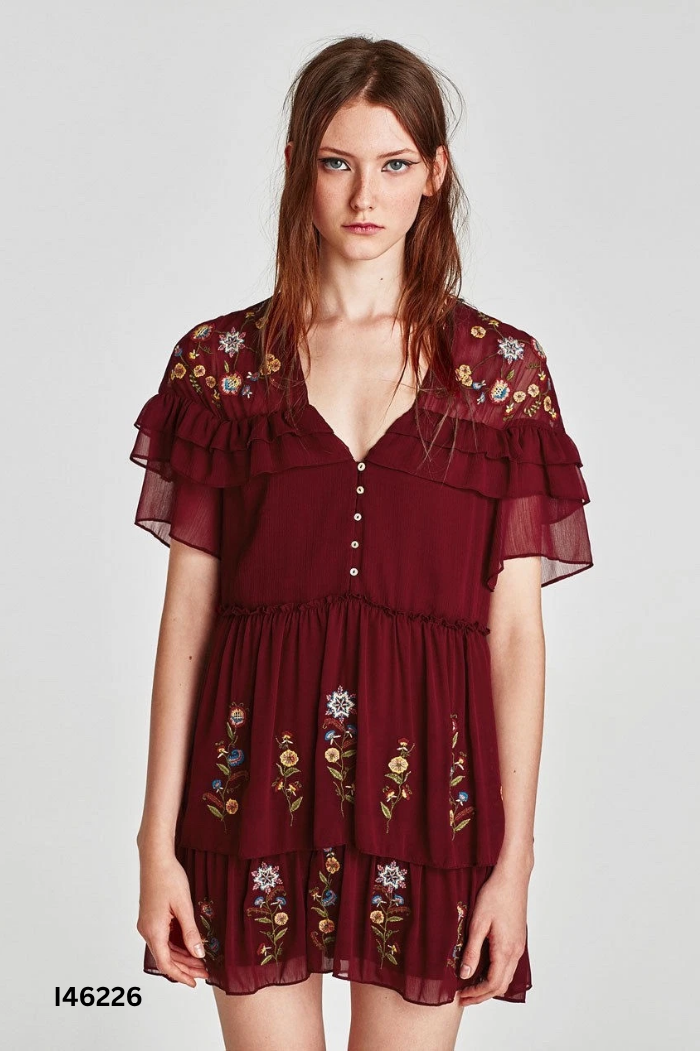 Váy voan đỏ ZARA thêu hoa
