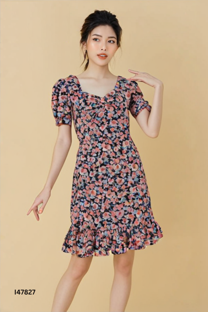 Váy ROSARA hoa xanh hồng