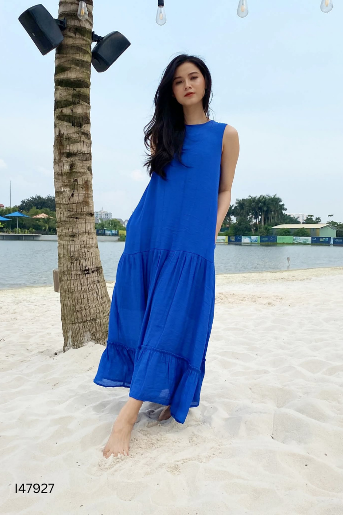 Váy lụa xanh CALLA LILY phối cúc