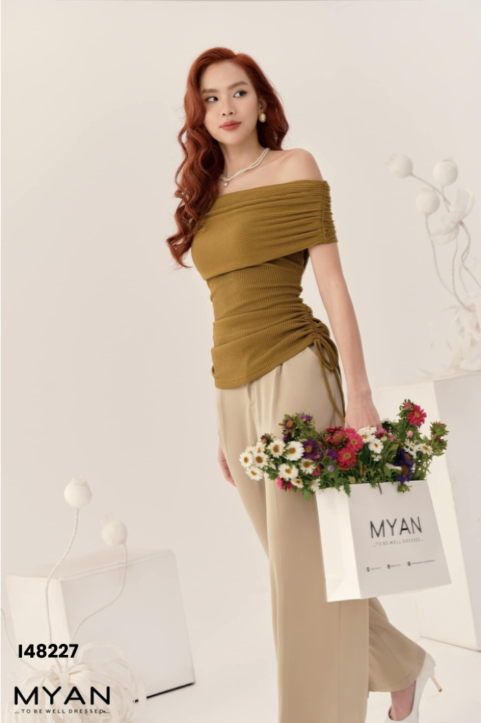 Áo MYAN nâu trễ vai