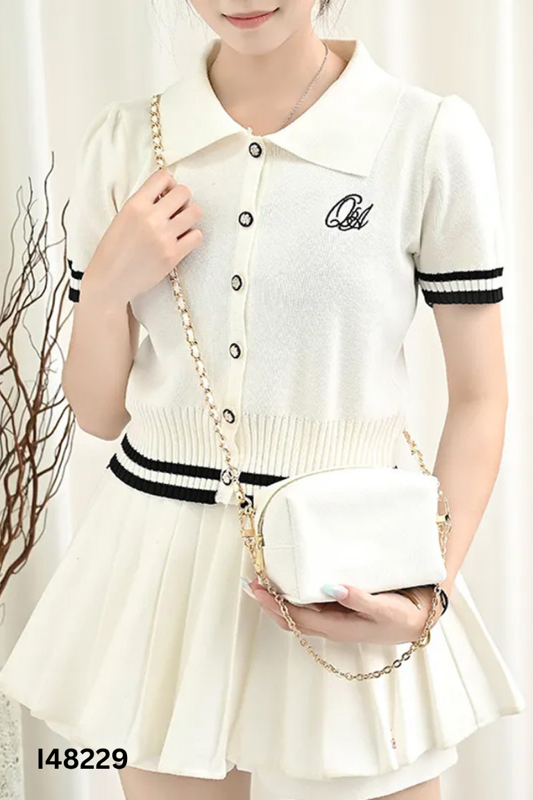 Set be sọc đen áo kiểu + chân váy