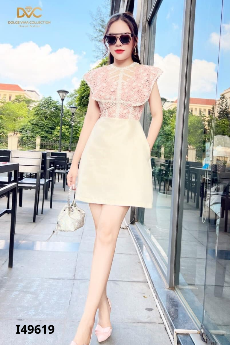 Váy be DVC họa tiết thêu hoa mix lưới ren