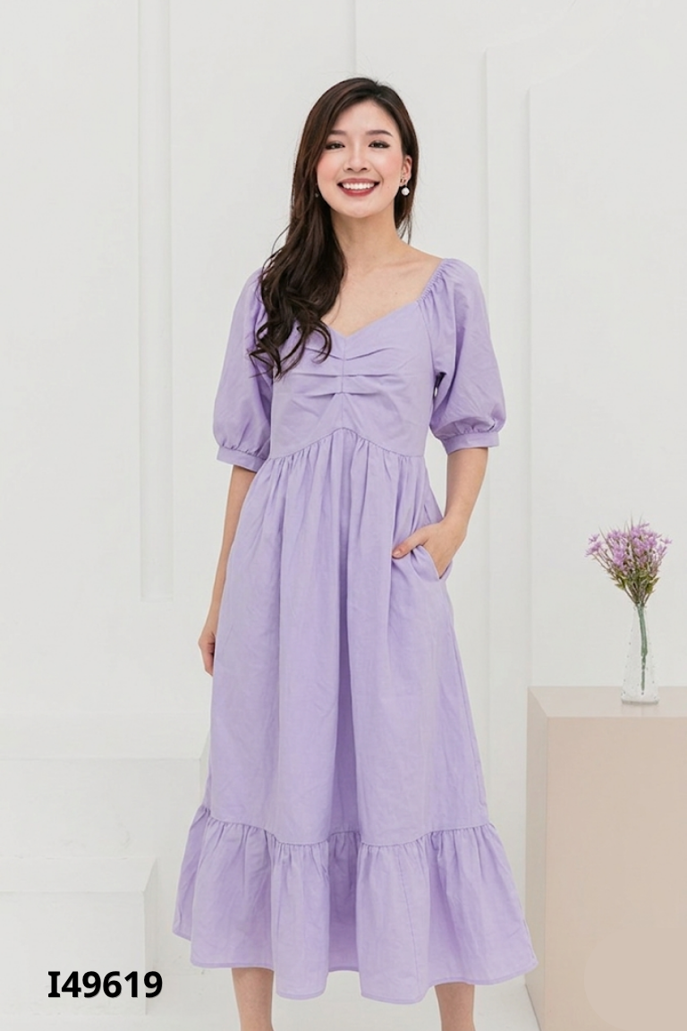 Váy babydoll tím trơn nhún lưng