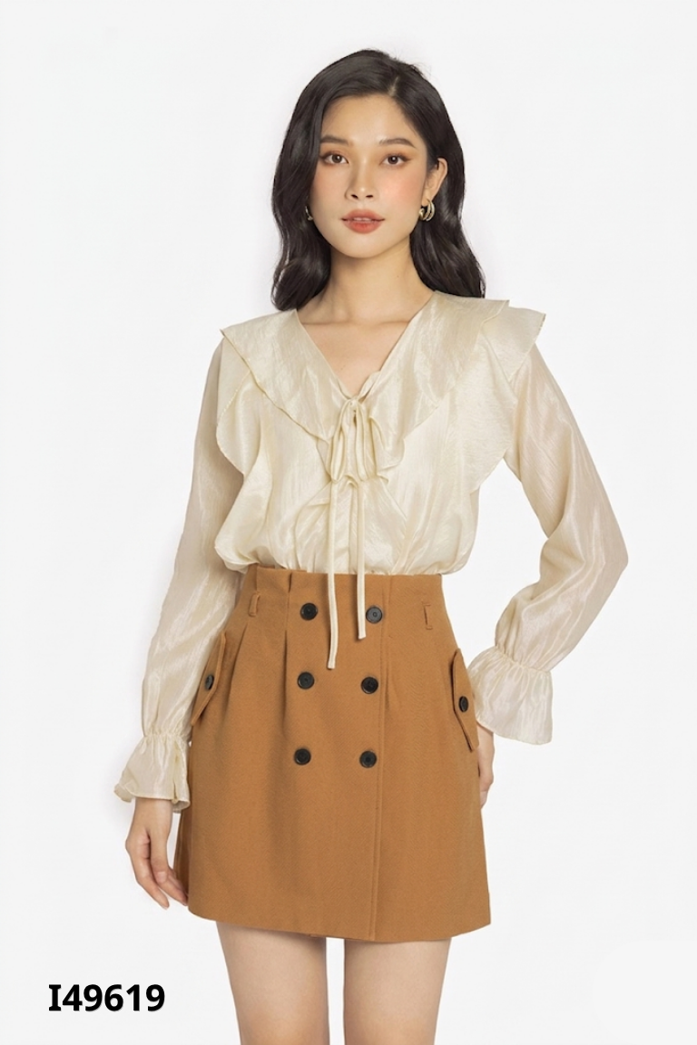 Chân váy nâu JM DRESS DESIGN phối cúc đen