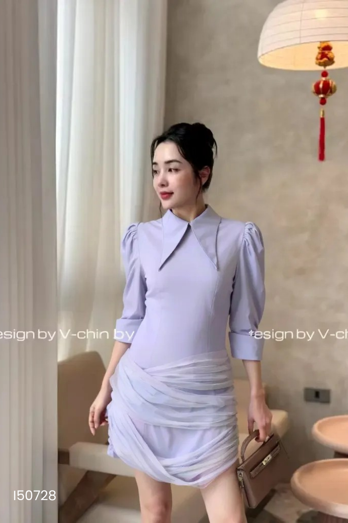 Váy xám phối lưới