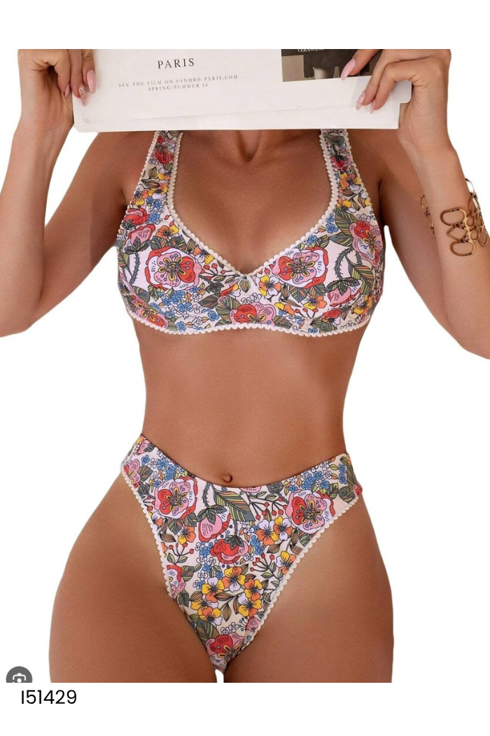 SET Đồ bơi nền be hoa sắc màu