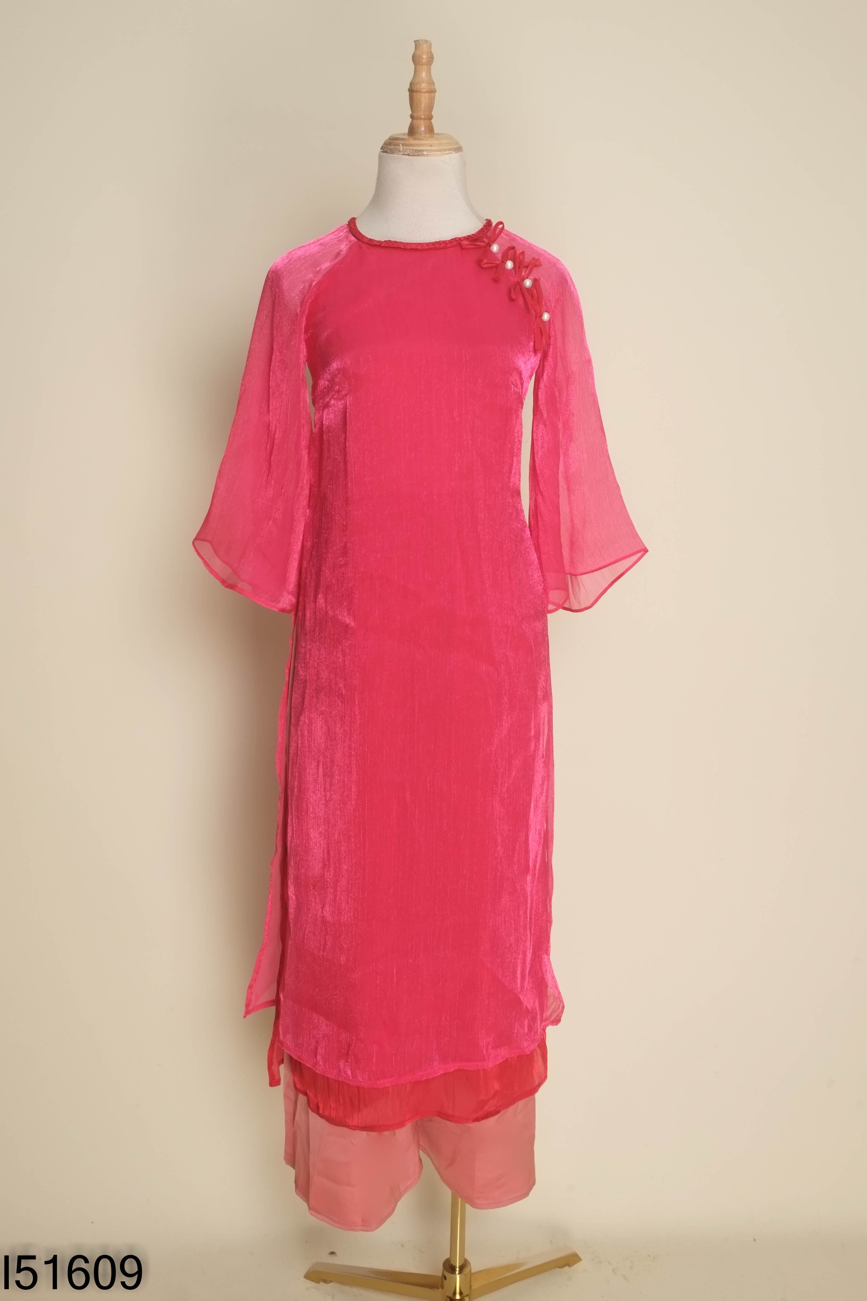 Set áo dài TWENTY FIVE organza hồng + quần lụa