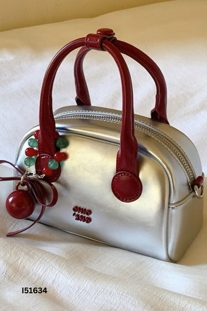 Túi xách bạc phối đỏ