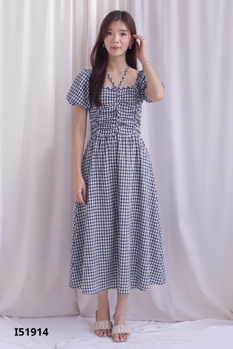 Váy đen caro trễ vai
