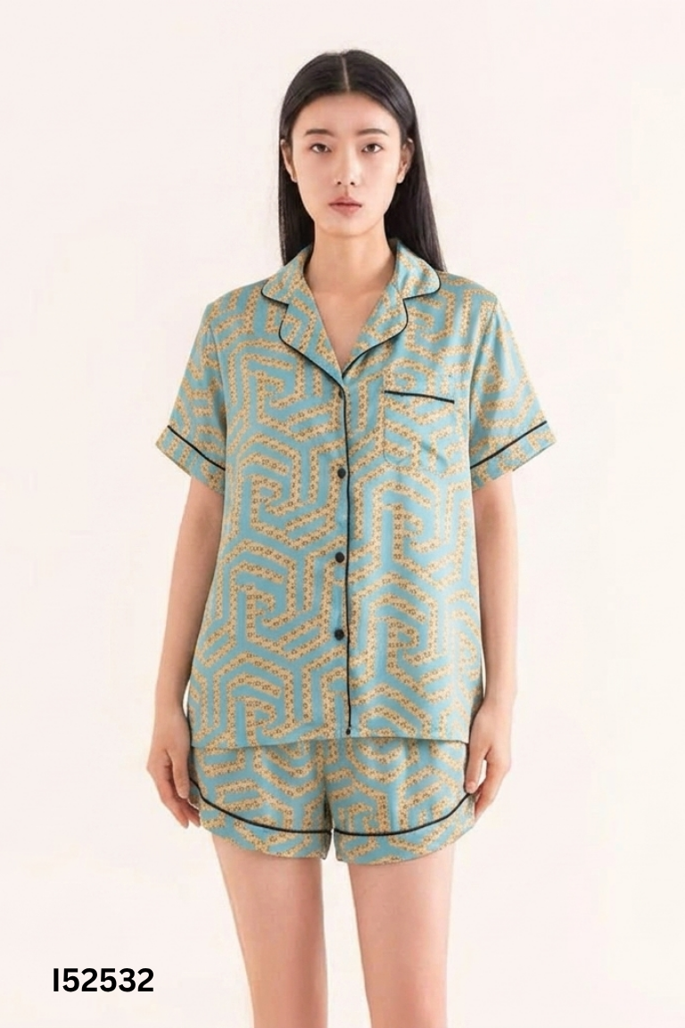Set đồ ngủ lụa xanh họa tiết