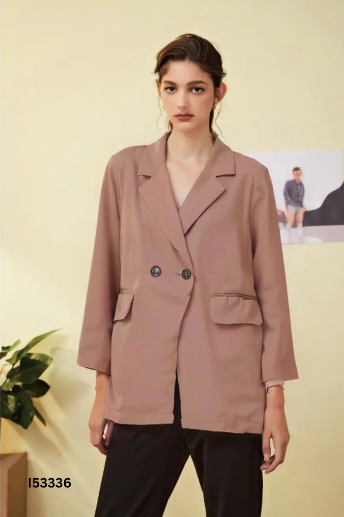 Áo blazer nâu dài tay tay trơn