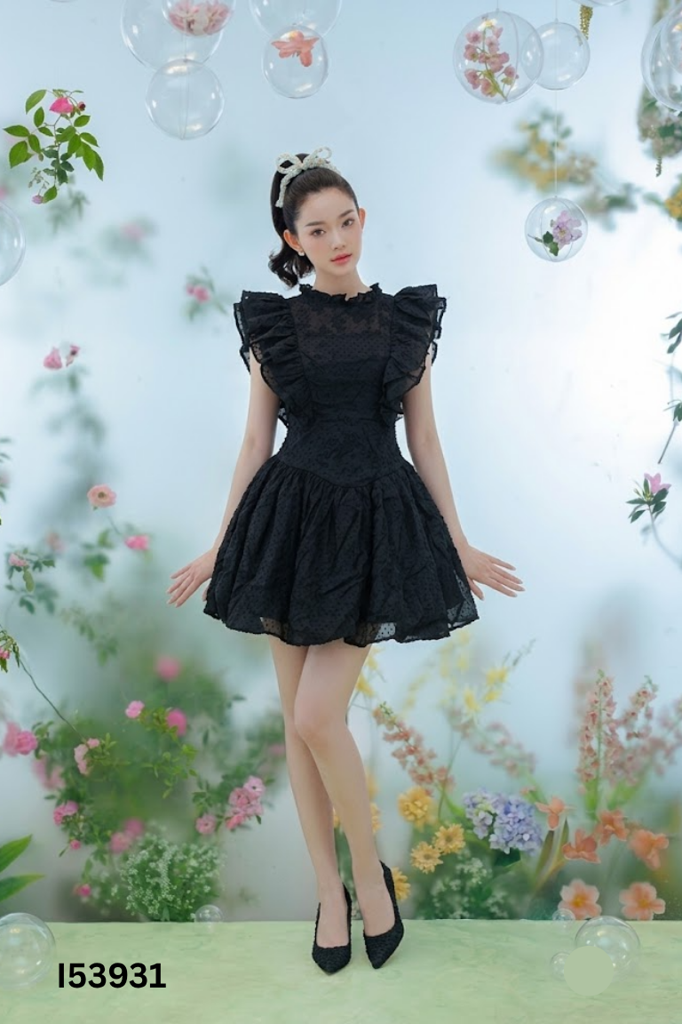 Váy voan CECI CELA đen họa tiết
