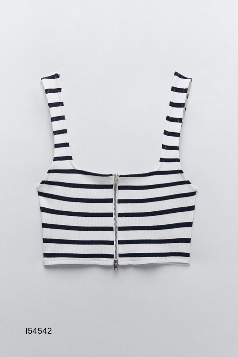 NEWTAG Áo croptop ZARA be kẻ xanh