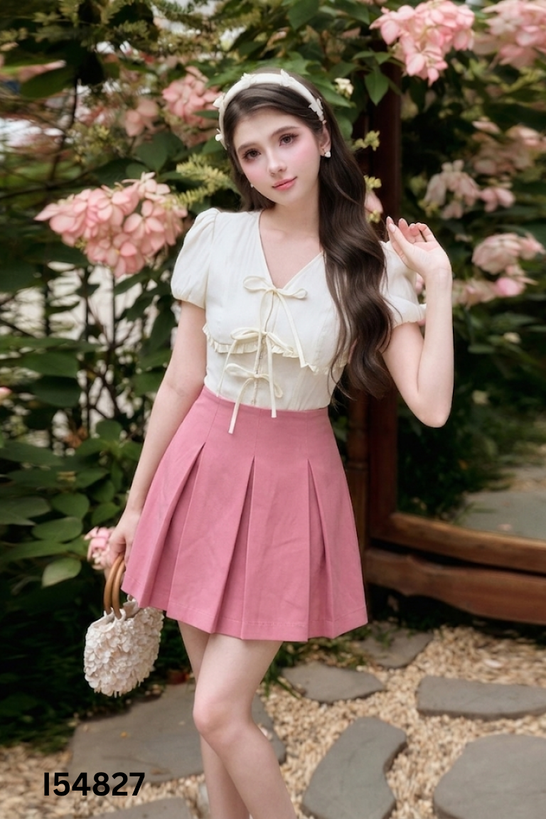 Chân váy hồng CCHAT xếp ly