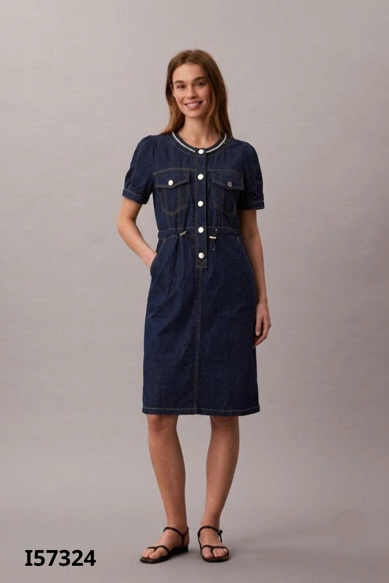 Váy jeans xanh viền ngọc