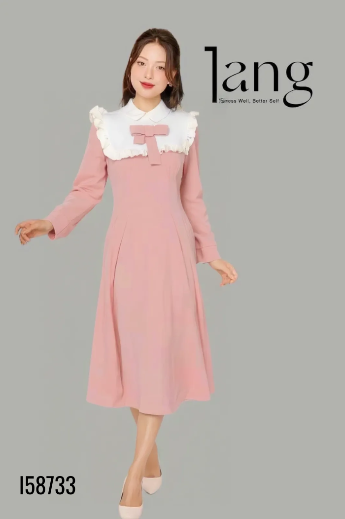 Váy be phối hồng viền bèo