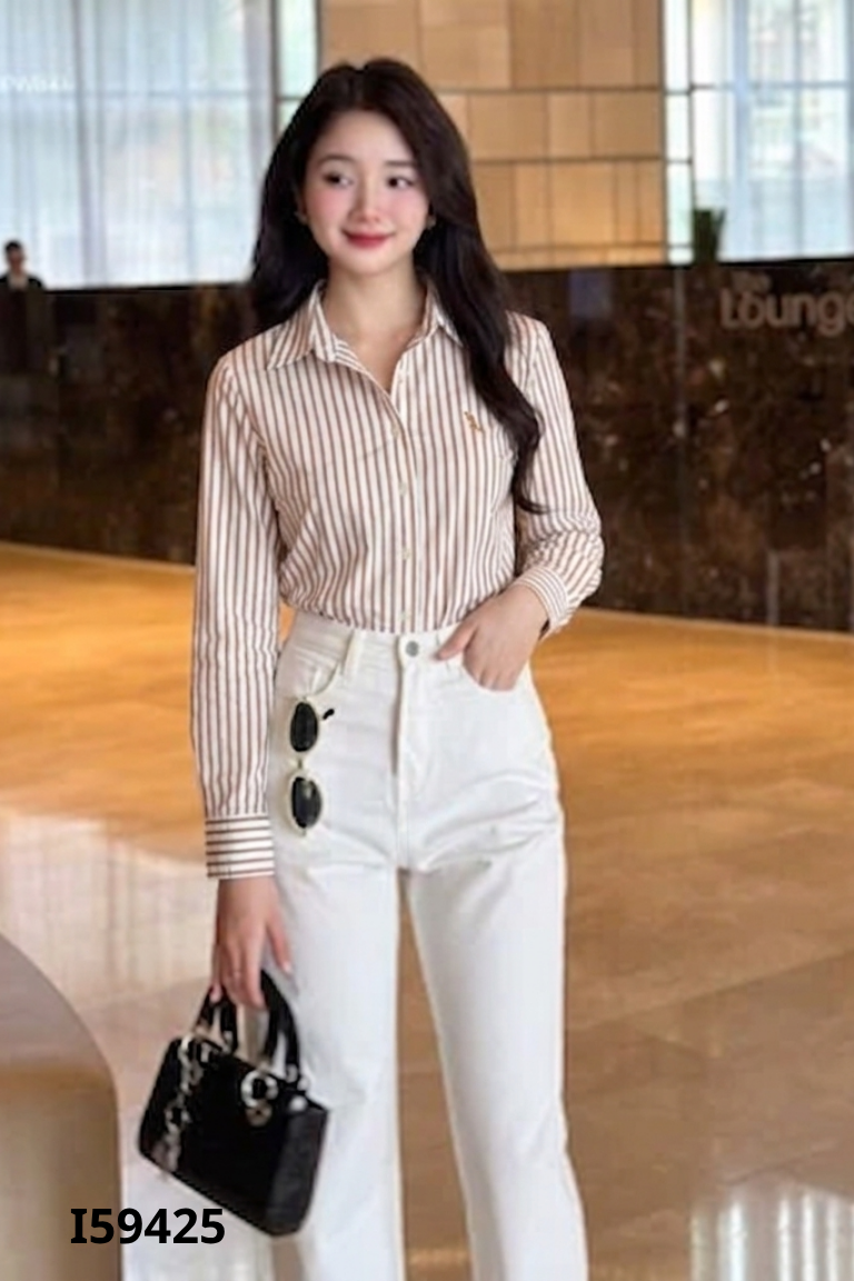 Áo HAZZYS sơ mi be sọc nâu