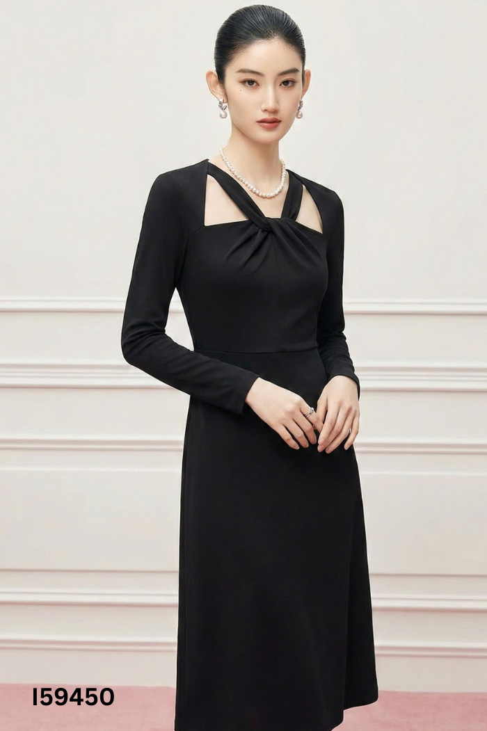 Váy đen GA OFFICIAL cổ xoắn