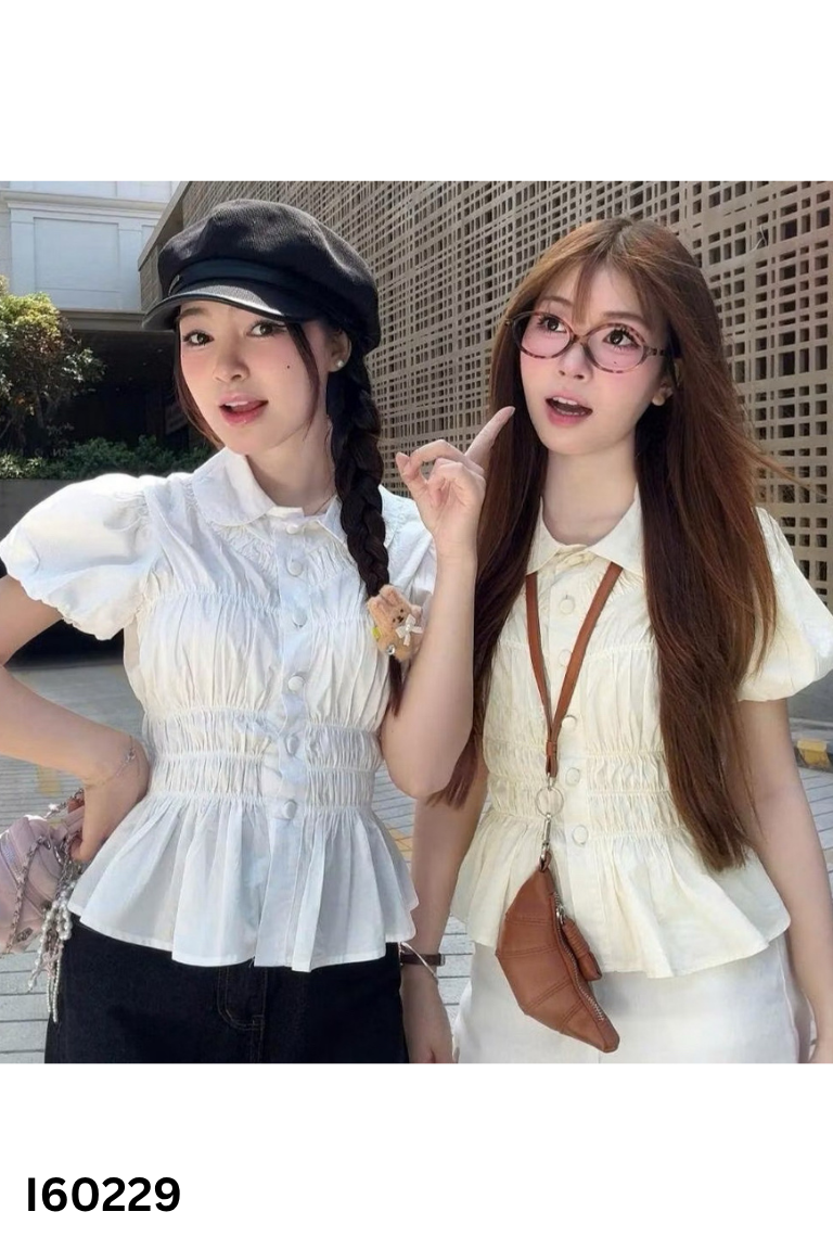 Áo sơ mi be chun eo