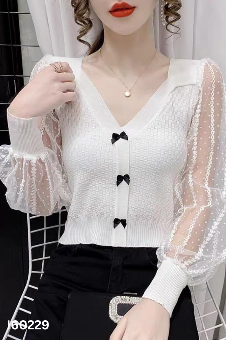 Áo len mongtoghi trắng tay voan
