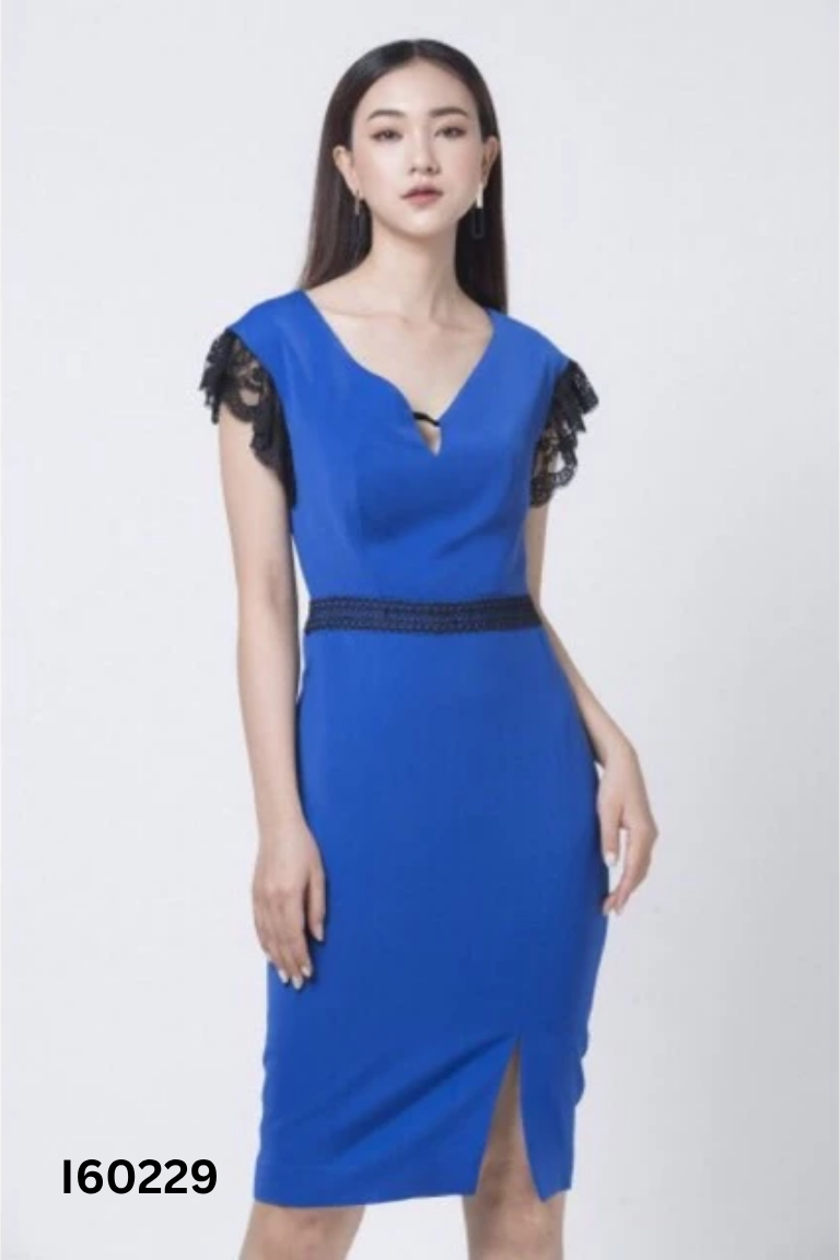 Váy xanh coban ELISE phối ren đen
