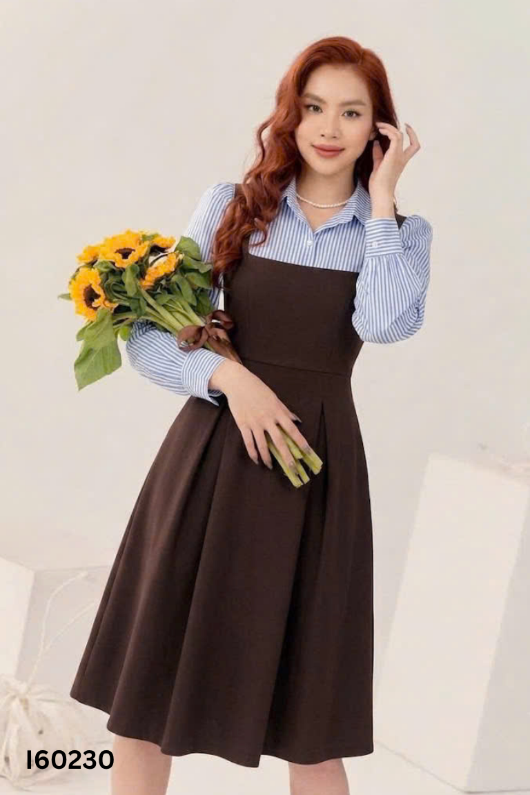 Váy MIADO đen phối xanh sọc trắng