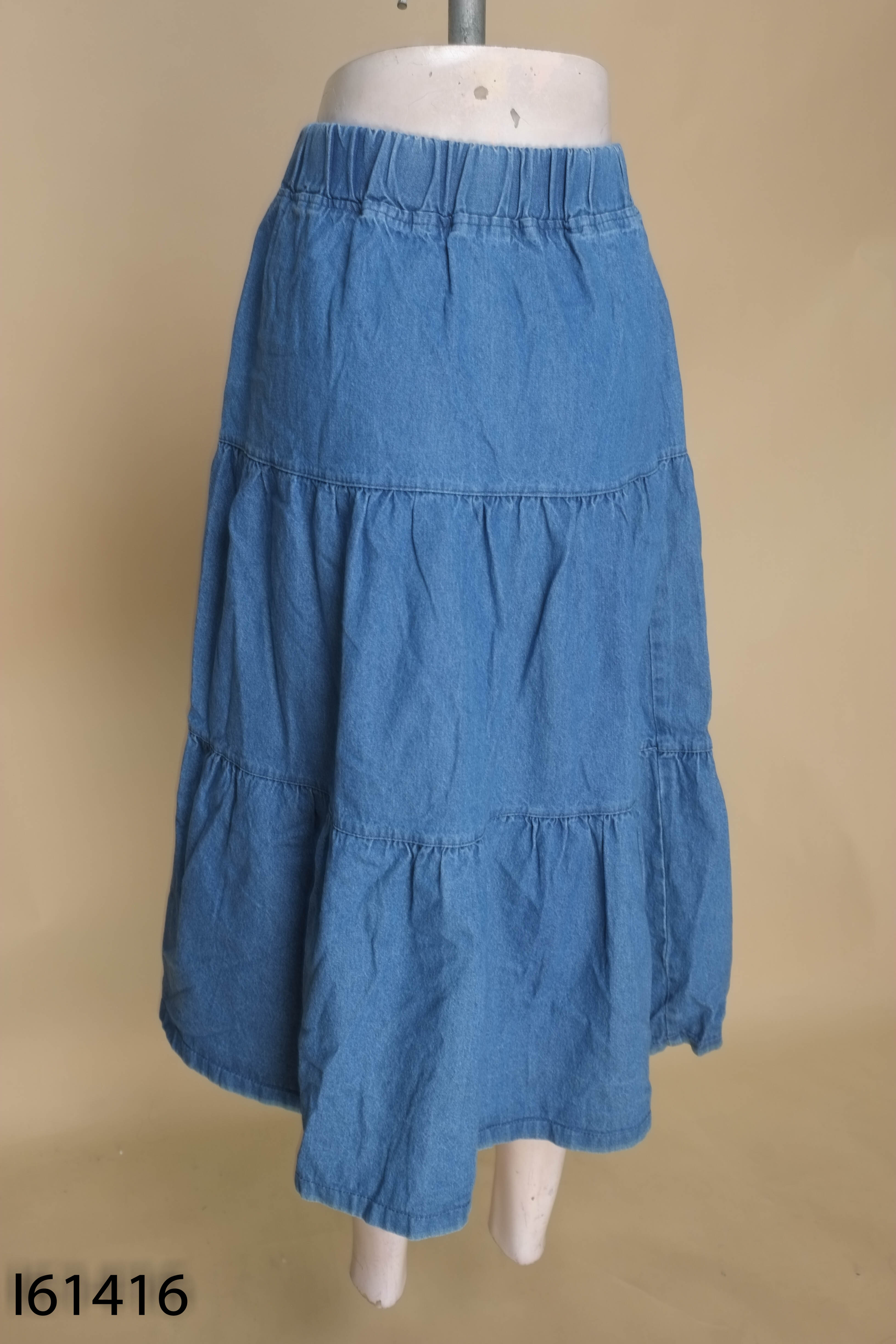 Chân váy jeans xanh trơn dài