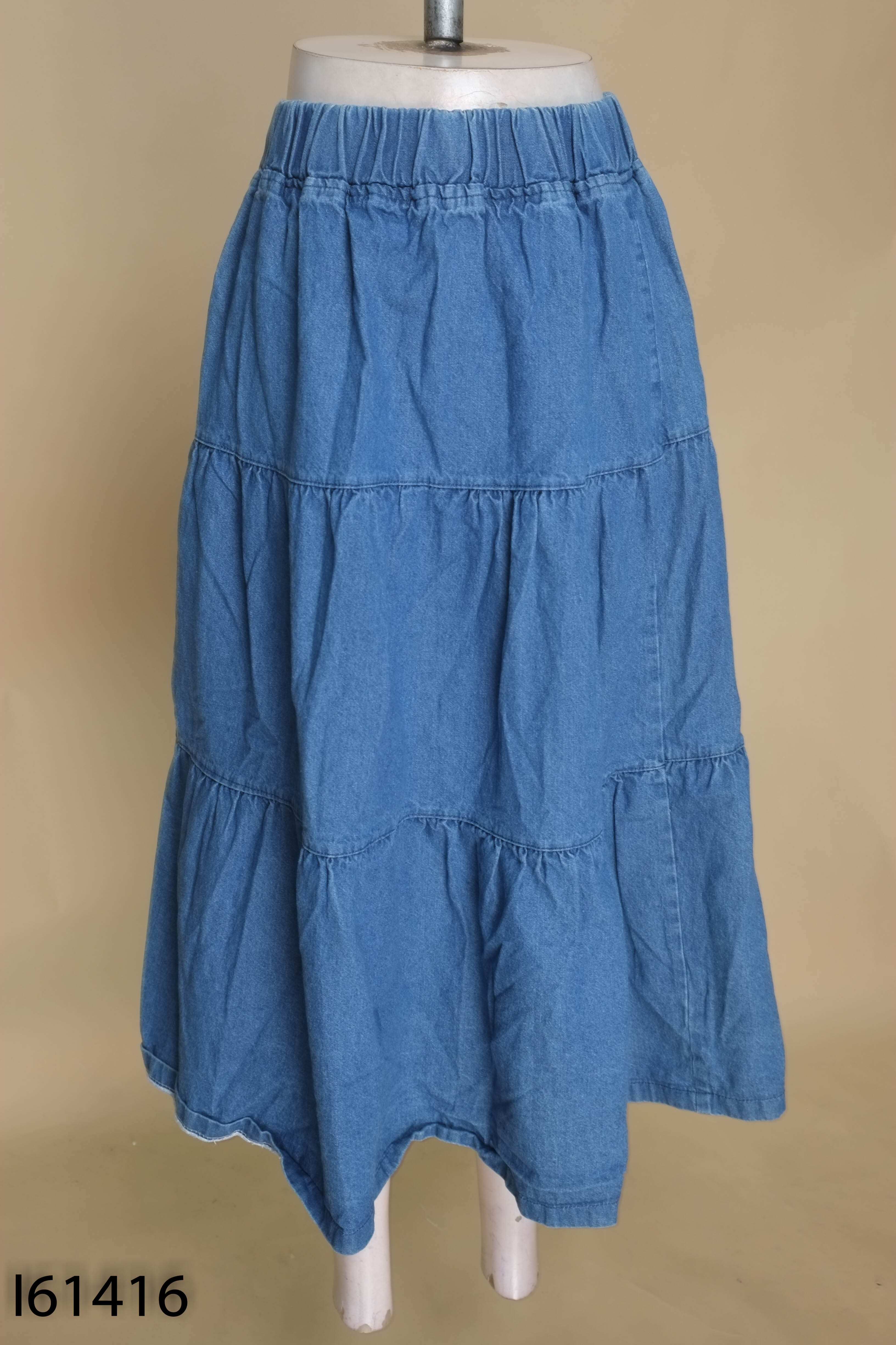 Chân váy jeans xanh trơn dài
