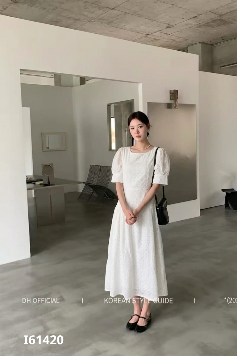 Váy trắng ren buộc nơ lưng